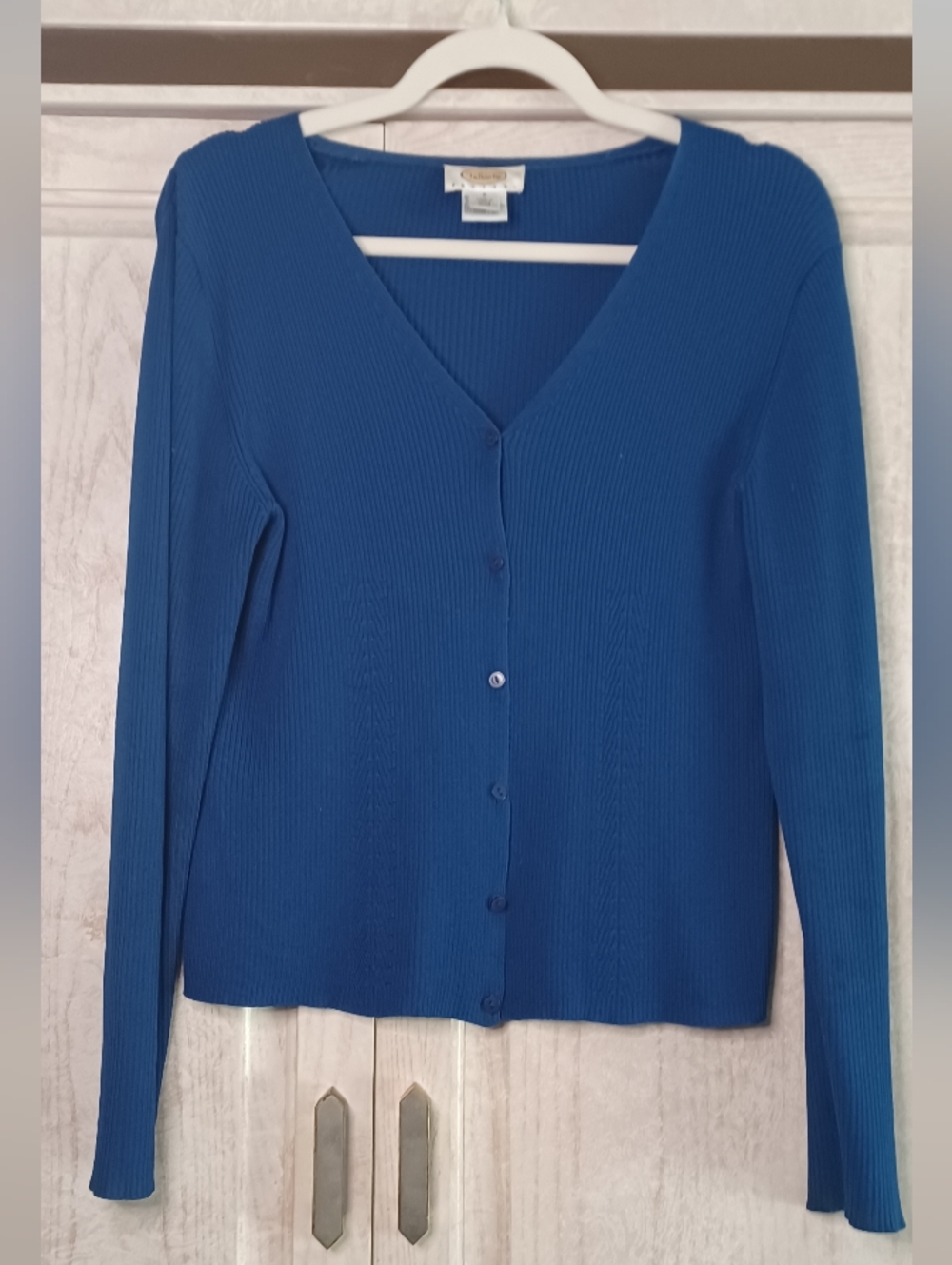 Vtg Talbots Silk Blend Blue Ribbed Cardigan
